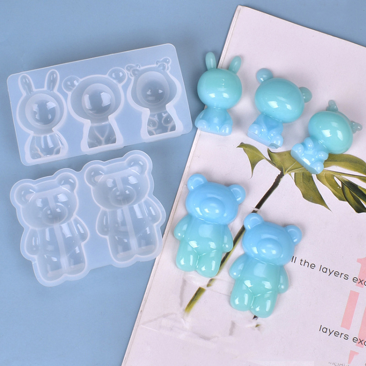 1 piece of DIY crystal epoxy mold, homemade bear and doll cute three-dimensional set-up jewelry epoxy mold